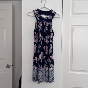 Floral Sleeveless Navy Dress